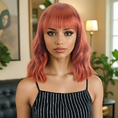 abordables Pelucas sintéticas de moda-Pelucas sintéticas Ondulado Tejido rizado Corte asimétrico Flequillo recto Hecho a Máquina Peluca 14 pulgadas A1 Pelo sintético Mujer Clásico Cómodo Gradiente de Color Naranja