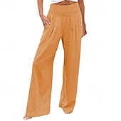 abordables Pantalon en coton et lin-Femmes Pantalon en coton et lin Slacks Pantalon palazzo Mode Streetwear Longueur complète Naturel Uni Avec Poches Taille Élastique Confortable Extérieur Rue Sortir Rose Claire Rouge foncé Violet
