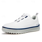 baratos Sapatos de Golfe Masculinos-Sapatos de golfe brancos ultraleves masculinos com detalhes em azul, material de microfibra, ajuste confortável para jogadores de golfe profissionais
