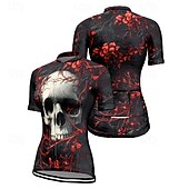 cheap Women&#039;s Jerseys-Women&#039;s Cycling Jersey Short Sleeve Bike Tee Tshirt Jersey with 3 Rear Pockets Mountain Bike MTB Breathable Quick Dry Anatomic Design Wicking Wine Red Black Red Skull Sports Clothing Apparel