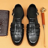 cheap Premium Leather Sandals-Men&#039;s Leather Fisherman Sandals - Breathable Summer Closed-Toe Sandals for Casual &amp; Outdoor Wear
