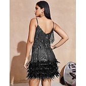billiga Klänningar-Glada 20-talet 1920-talet Flapper-klänning Klänningar Den store Gatsby Tofs Fjäder Tofs Fjädrar Maskeradkläder Dam Maskerad Bröllop Bröllopsgäst Fest / afton Vuxen Klänning Hemkomstklänningar