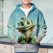 Недорогие Мальчиковые 3D Животные-Девочки 3D Динозавр Толстовка Пальто Верхняя одежда Длинный рукав Весна Осень Очаровательны Спорт Дети 4-12 лет Молния Для улицы Повседневные Стандартный