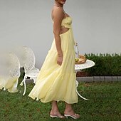 economico Abiti di Laurea-Per donna Abito Midi Abito Bianco Abito da laurea Abito Sottoveste Moda Moderno Compleanno Ferie Laurea Vestibilità regolare Semplice Senza Maniche Spalline sottili Nero Bianco Giallo Blu Estate