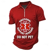 abordables Polo à texte amusant pour homme-Homme Texte Polos à zip Manche Courte Polos Chemises à Col Occasionnel Extérieur Athleisure Impression 3D Été Noir Rouge Vert foncé
