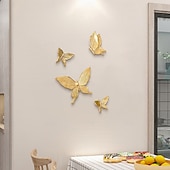 economico sculture murali-Decorazione da parete a forma di farfalla dorata da 4 pezzi, ornamento da appendere in resina ABS fatto a mano, elegante decorazione da parete a forma di farfalla 3D per soggiorno, camera da letto,