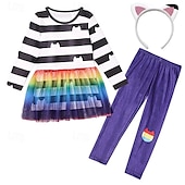 cheap Sets-3 Pieces Kids Girls&#039; Stripe Pants Suit Set Long Sleeve Fashion Outdoor 4 years+ Summer Rainbow Set Rainbow Set+Hairband Black White Set+Hairband