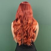 baratos Perucas Sintéticas sem Touca-Perucas sintéticas Ondulado Trama Curly Corte em Camadas Com Franjas Fabrico à Máquina Peruca 28 polegadas A1 Cabelo Sintético Mulheres Clássico Confortável Cores Gradiente Multi Cores