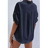 Women's Shirt Cotton Linen Shirts Button Up Blouse Plain Basic Casual Short Sleeve Shirt Collar Regular Tops Holiday Going out Buttons Pocket Black White Navy Blue Khaki Gray Summer cheap Shirts-Women's Shirt Cotton Linen Shirts Button Up Blouse Plain Basic Casual Short Sleeve Shirt Collar Regular Tops Holiday Going out Buttons Pocket Black White Navy Blue Khaki Gray Summer