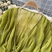 levne Oblečené topy-Dámské Halenka Šifonové topy Bez vzoru stylové Dlouhý rukáv Nahoře nabírané Do V Crop Tops Dovolená Jdeme ven Nabírané šaty Černá Bílá Fialová Trávová zelená Jaro