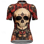 cheap Women&#039;s Jerseys-Women&#039;s Cycling Jersey Short Sleeve Bike Tee Tshirt Jersey with 3 Rear Pockets Mountain Bike MTB Breathable Quick Dry Anatomic Design Wicking Wine Red Black Red Skull Sports Clothing Apparel