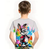 tanie 3D zwierzęta dla chłopca-Dla chłopców 3D Zając Podkoszulek T-shirt Krótki rękaw Lato Wiosna Moda Podstawowy Dzieci 4-12 lat Półgolf Na zewnątrz Codzienny Regularny