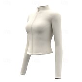 رخيصةأون تي شيرتات وبلوزات بدون أكمام للجري-نسائي تيشيرت للجري سحاب كم طويل تي شيرت فضفاض ملابس الرياضة لون سادة سريع جاف متنفس تمرين نادي رياضي المشي الركض ملابس رياضية ألبسة رياضية أسود مشمشي كوفي