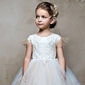 preiswerte Kleider für die Blumenmädchen-Kinder Mädchen Blumenmädchenkleid Partykleid Einfarbig Ärmellos Leistung Netz Prinzessin Süß Netzstoff Knöchellang Etui-Kleid Tüllkleid Sommer Frühling Herbst Kinder Weiß Elfenbein Orange