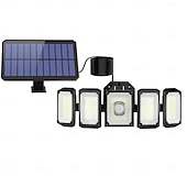 baratos Luzes de rua-holofotes solares sensor de movimento externo 300 led 5 cabeças sensor de movimento movido a energia solar com controle remoto do anoitecer ao amanhecer 3 modos de iluminação