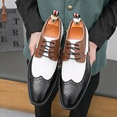 abordables Officiel-Chaussures richelieu à bout golf tricolores pour hommes en noir, blanc et marron, chaussures de spectateur en cuir d&#039;inspiration Gatsby pour fêtes vintage, mariages et soirées formelles