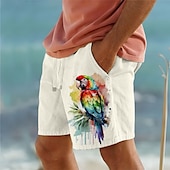 cheap Animals &amp; Birds-Men&#039;s Bird Parrot Shorts Cotton Linen Shorts Mid Waist Hawaiian Vintage Retro Vacation Dailywear Holiday Pocket Drawstring Elastic Waist Designer Clothing Apparel