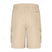 baratos Clássico-Homens Bermuda Cargo Calção Shorts de verão Com Cordão Cintura elástica Bolso multi Tecido Conforto Vestível Comprimento do joelho Ao ar livre Esporte Diário Moda Casual Preto Azul