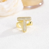 cheap Gifts-Personalized Letter Ring, Gift for Mom, 18K Gold Plated Adjustable Ring, Copper with Zircon, Open Band Initial Ring, Elegant and Stylish Jewelry for Women