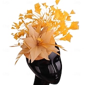 baratos Capacete de Casamento-Peça para Cabeça Penas Sinamay Casamento Festa de Noite Elegante Casamento Com Penas Capacete Chapéu