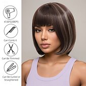 voordelige oudere pruik-Synthetische pruiken Kinky Recht Natuurlijk recht Asymmetrisch kapsel Strakke pony Machinegemaakt Pruik 30.5 cm A1 Synthetisch haar Dames Klassiek Aanbiddelijk Comfortabel Donker Grijs