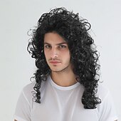 preiswerte Historische Perücken-Synthetische Perücke lockig wellig gestufter Haarschnitt mit Pony maschinell gefertigte Perücke 24 Zoll A1 synthetisches Haar Frauen klassische bequeme Farbverlauf Schwarz Halloween Perücken