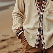 cheap Vacation-Men&#039;s Shirt Summer Shirt Beach Shirt Retro Shirts Vintage Shirt Untucked Shirts Solid Color Vacation Holiday Khaki Long Sleeve Clothing Apparel