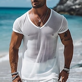 preiswerte Basic-T-Shirts-Herren T Shirt T-Shirt Kurze Ärmel V Ausschnitt Sommer Einfarbig Mode Designer Basic Netz Urlaub Straße Ausgehen Weiß Top T-Shirt für Herren