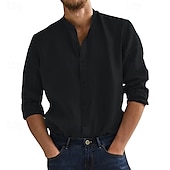 economico Classico-Per uomo Camicia Camicia con colletto alla coreana Camicia Estiva Abbigliamento da spiaggia Camicia casual Camicia con Bottoni Tinta unica Vacanza Crociera Nero Bianco Rosa Arancione Manica Lunga