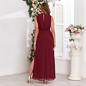 ieftine Rochii de Domnișoare de Onoare-Rochie de Seară A-Line Rochie Elegantă Recepție de Nuntă Lungime de Podea Fără Mâneci Guler Înalt Rochie de Domniță de Onoare Chiffon cu Fanta