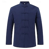 economico Camicie di lino-Per uomo Camicia Camicia di lino Camicia casual Camicia con Bottoni Camicia di cotone Semplice Vacanza Camicia hawaiana Nero Bianco Verde chiaro Blu marino scuro Manica Lunga Collo alla coreana