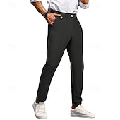 baratos Magro-Homens Social Calças chinês Botões Bolsos Tecido Conforto Formal Festa Trabalho Moda Estilo Clássico Exército verde Preto Micro-Elástica