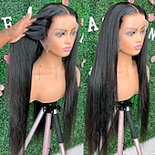 economico Parrucche lace front capelli veri-Capelli umani Remy 13x4 Fronte in Pizzo Parrucca Riga Libera Capelli peruviani Liscio Setoso Nero Parrucca 150% Densità dei capelli con Capelli di Bambino Senza Colla Pre-Strappato Per parrucche per