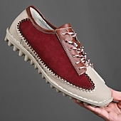 economico Sneakers da uomo-scarpe casual da uomo con lacci fatte a mano color bordeaux e grigio – scarpe da passeggio in pelle vintage