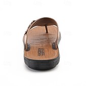 cheap Vacation Sandals-Fashion-Forward Men&#039;s Flip-Flops in Textured Tan Faux Leather with Studded Details - Ideal for Leisure Activities and Casual Wear