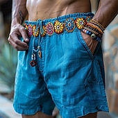 cheap Casual Shorts-Men&#039;s Shorts Summer Shorts Casual Shorts Pocket Drawstring Elastic Waist Florals Comfort Breathable Short Outdoor Vacation Ethnic Casual Royal Blue