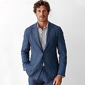 お買い得  男性用エリートアウターウェア-メンズ 100% リネン ブレザー スーツ 結婚記念日 バケーション エレガント ニュートラル 春秋 コットンリネン 無地ボタン 快適なシングルブレスト 2つボタン ブレザー ダークグレー ネイビーブルー