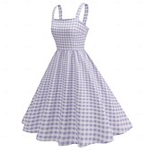 preiswerte Kleider-Retro Vintage 1950er Kleid Swing-Kleid Karomuster Damen Karneval Maskerade Alltagskleidung Junggesellinnenabschiedsparty Erwachsene Kleid Abschlussballkleider