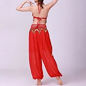 お買い得  ラテンダンスウェア-ラテンダンス 上着 ゴールドコイン ピュアカラー スプライシング 女性用 性能 訓練 ノースリーブ ハイウエスト ポリエステル