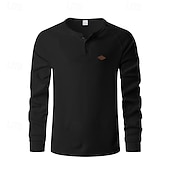 levne základní trička-Pánské Tričko s knoflíkem Tričko Waffle Henley košile Tričko Henley Dlouhý rukáv Henley Jaro Podzim Bez vzoru Módní Designové Základní Knoflíky Dovolená ulice Jdeme ven Černá Bílá Královská modř Top