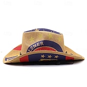 economico Cappello Fedora-Per uomo Cappello da Sole Cappello da Cowboy Cappello Fedora Trilby Bianco Kaki Corda di paglia Stile Vintage Moda 18° Secolo Quotidiano Festa a Tema Bandiera Americana Protezione solare All'aperto