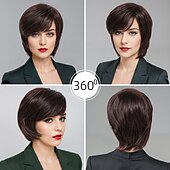 economico parrucca più vecchia-Parrucche sintetiche Ondulato Tessitura riccia Taglio asimmetrico Frangetta dritta A macchina Parrucca 30 pollici A1 Capelli sintetici Per donna Classico Comodo Colore Graduale e Sfumato Marrone