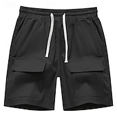 baratos Clássico-Homens Bermuda Cargo Shorts de verão Bermudas Shorts casuais Com Cordão Bolso multi Perna reta Tecido Respirável Pavio Humido Comprimento do joelho Ao ar livre Casual Corrida Moda Roupa de rua Preto