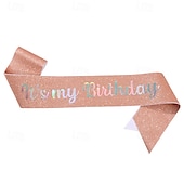economico Forniture per Festa di Compleanno-fascia per festa di compleanno in tessuto elastico glitterato, fascia &quot;è il mio compleanno&quot;, cintura scintillante per feste per decorazioni per feste di compleanno per bambine