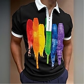 abordables Festival-Homme Encre Splash Polo à fermeture éclair Manche Courte Col Rabattu Décontracté Quotidien Extérieur Tenue Quotidienne Athleisure Fermeture éclair Été Blanche Noir