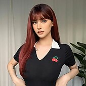 baratos Perucas Sintéticas sem Touca-Perucas sintéticas Ondas Soltas Kinky Liso Corte em Camadas Com Franjas Fabrico à Máquina Peruca 24 polegadas A1 A2 Cabelo Sintético Mulheres Clássico Confortável Cores Gradiente Âmbar Marrom
