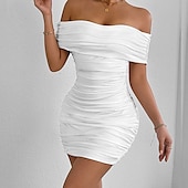 ieftine Rochii de absolvire-Pentru femei Rochie Mini Rochie albă Rochie de absolvire Bodycon Modă În aer liber Absolvire Dată Fit regulat Simplu Manșon scurt De Pe Umăr Negru Alb Galben Roșu-aprins Vară