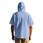 cheap Business Casual-Men&#039;s Shirt White Cotton Shirt Casual Shirt Button Up Shirt Cotton Shirt Plain Vacation Street Black White Khaki Gray Short Sleeve Hooded Summer Clothing Apparel Button-Down