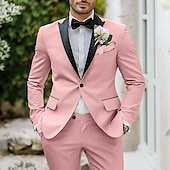 cheap Wedding Suits-Men&#039;s Wedding Party Suits Black Tie Tuxedos Fashion Summer Solid Colored Standard Fit 2 Piece Single Breasted One-button