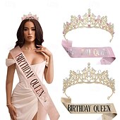 cheap Birthday Party Supplies-Birthday Party Crown and Sash 2-Piece Set - Multicolor &#039;Birthday Queen&#039; Combination Pack